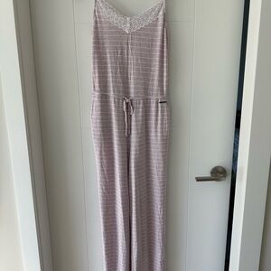 La Vie En Rose Pink Striped Lace Pajama Jumpsuit